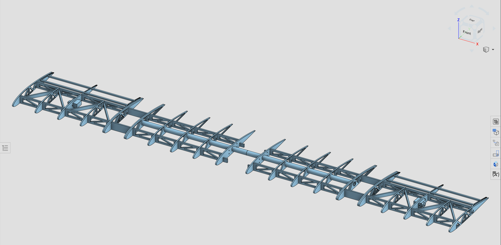 Wing internal structure CAD model showing spars, ribs, and truss framework